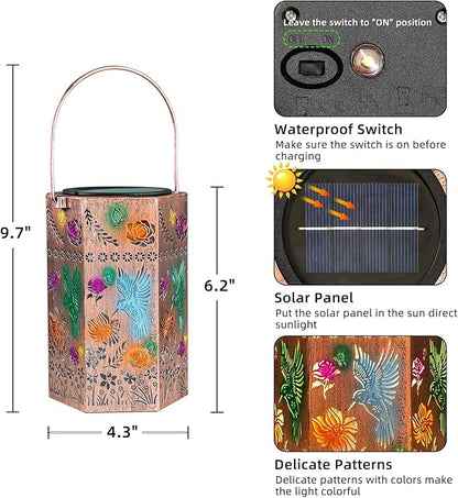 Valentine's Day Gifts for Women - Hummingbird Solar Lanterns Outdoor Waterproof for Mom Mother Grandma Hanging Solar Light Decor for Garden, Patio, Pathway, Yard, Porch (2 Pack)