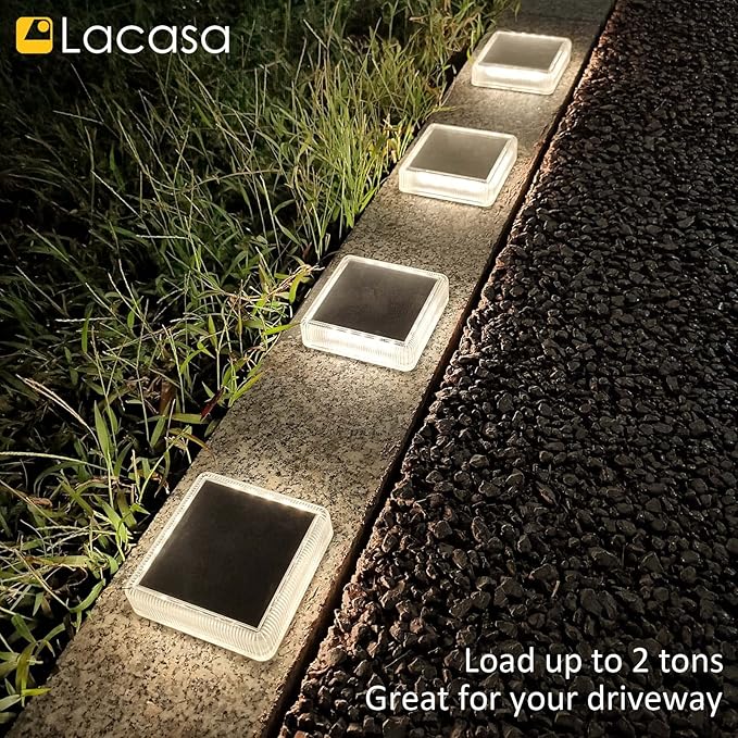 Lacasa Solar Deck Lights, 4 Pack 30LM LED Dock Lights Natural White 4000K, Outdoor Solar Powered Step Lights Light up All Night IP68 Waterproof Auto ON/Off for Garden Stairs Driveway Pathway Lighting