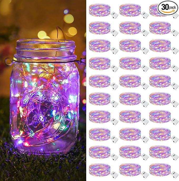 30-Pack Multicolor Yard String Lights, 7ft Weatherproof LED