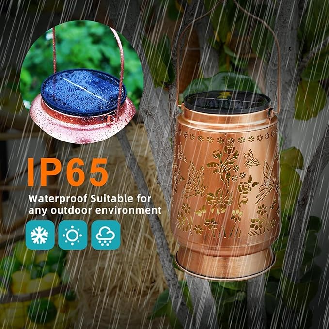 Large Solar Lanterns Outdoor Waterproof Butterfly Birthday Gifts for Women Men, Metal Hanging Solar Lantern Lamp for Yard, Lawn, Patio, Backyard, Butterfly Garden Decor Outside