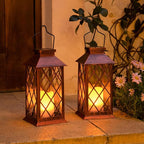 2-Pack Rustic Garden Solar Lanterns for Patio, Waterproof LED