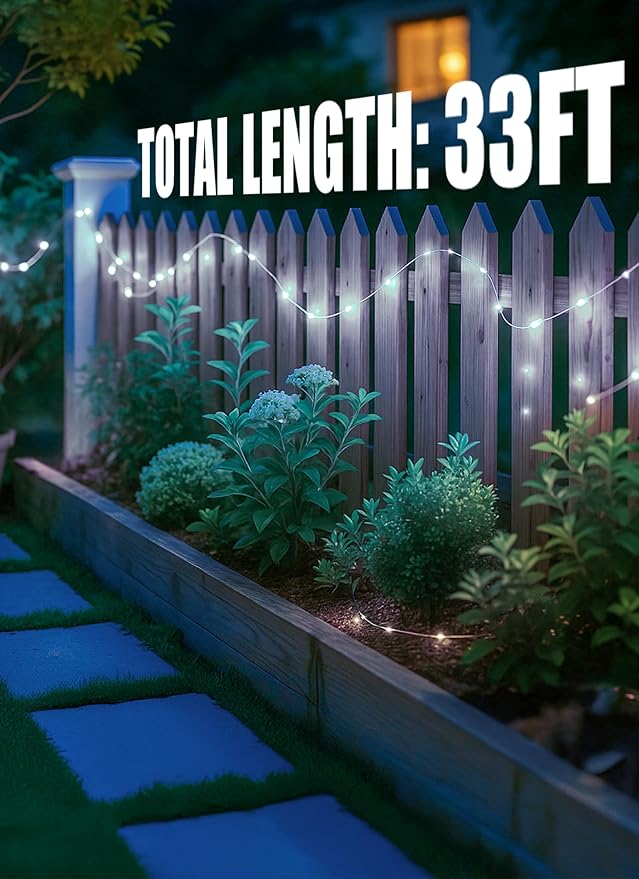 Minetom Solar Fairy String Lights, 33ft 100 LED Waterproof Outdoor Lights for Patio & Wedding, Pure White