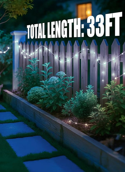 Minetom Solar Fairy String Lights, 33ft 100 LED Waterproof Outdoor Lights for Patio & Wedding, Pure White