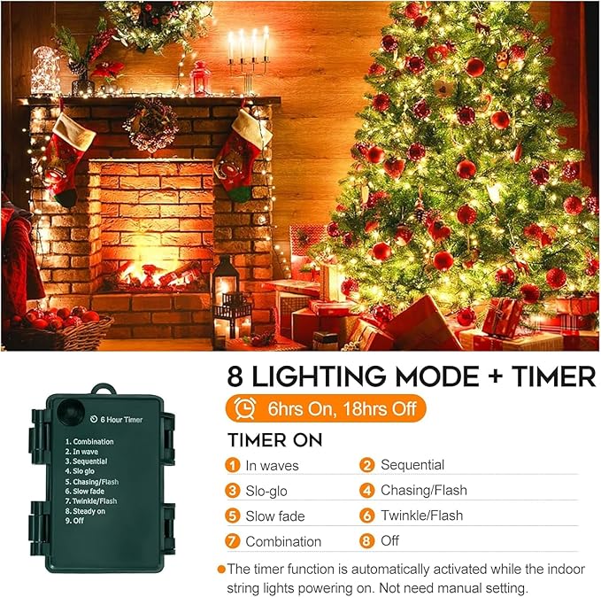 2-Pack Christmas String Lights, 33ft 100 LED Waterproof Twinkle Lights