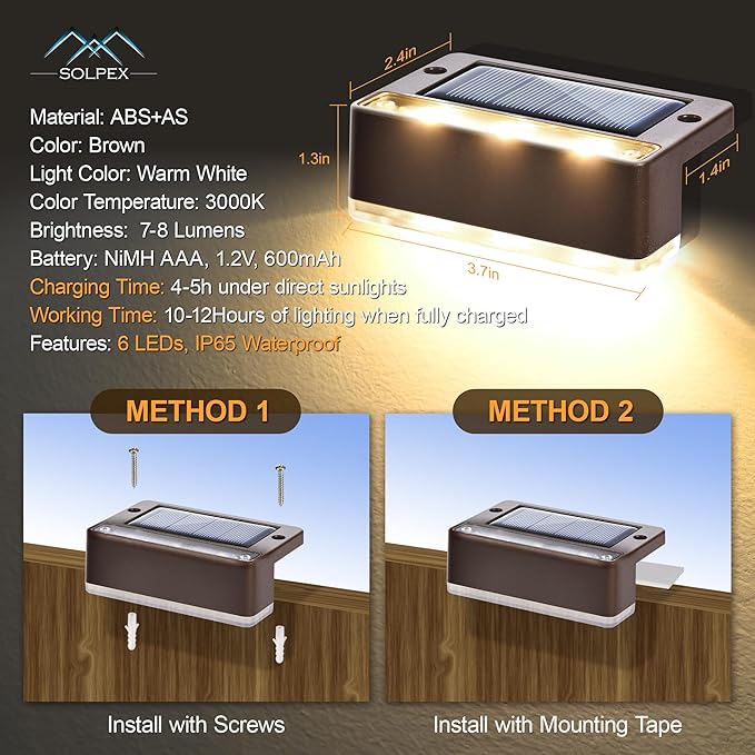 4-Pack Solar Patio Lights, Warm White LED