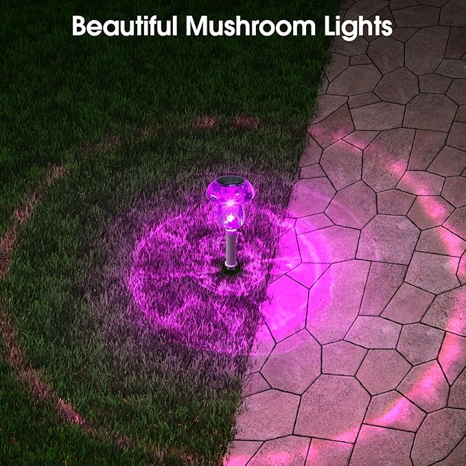 Solar Outdoor Lights, 16 Pack Waterproof Solar Mushroom Lights for Garden Yard Pathway Path Walkway Driveway Lawn Landscape Outside Decor, Yellow Green Purple Red
