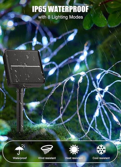 Minetom Solar Fairy String Lights, 33ft 100 LED Waterproof Outdoor Lights for Patio & Wedding, Pure White