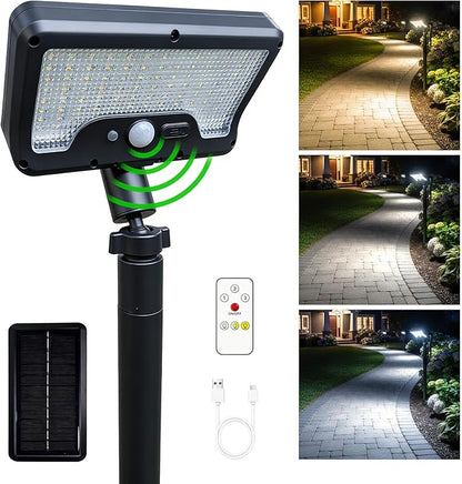 Solar Pathway Lights Outdoor, 3 Modes Motion Sensor Path Light Warm & Daylight Selectable, IP65 Waterproof Walkway LED Landscape Lighting with Adjustable Angle for Yard, Garden, Driveway