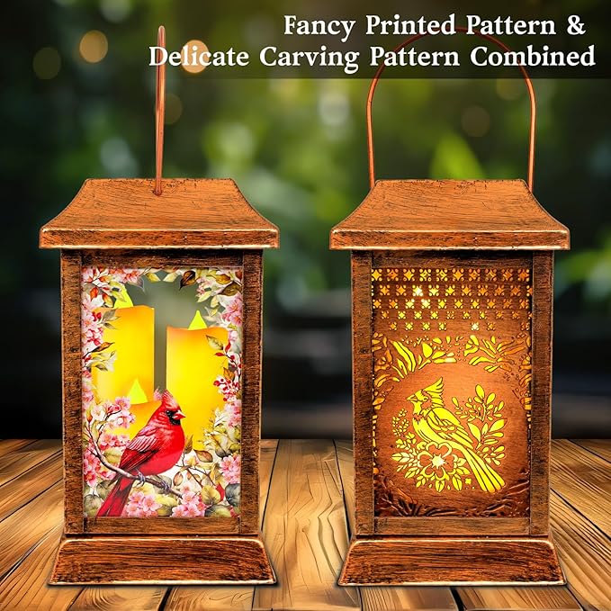 Cardinal Solar Lantern Set, Metal Yard Lighting
