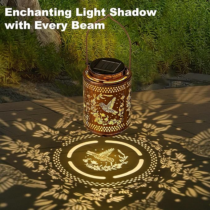 2 Pack Hummingbird Solar Lanterns, Birthday Gifts for Women Mom Grandma, Outdoor Waterproof Hanging Garden Decor for Patio, Yard
