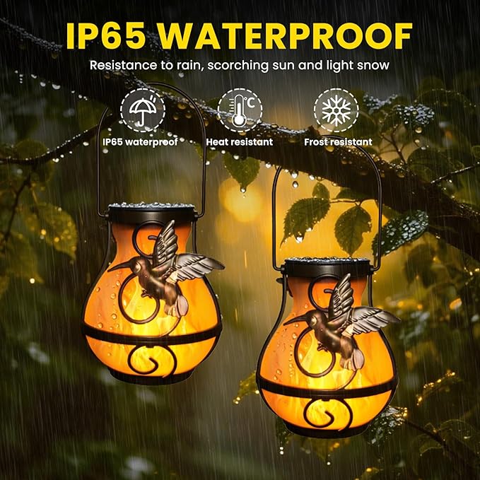 2-Pack Hummingbird Solar Lanterns, Waterproof LED Outdoor Lights