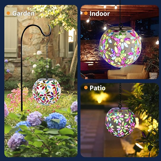 Mosaic Solar Lanterns, Waterproof LED Backyard Lights