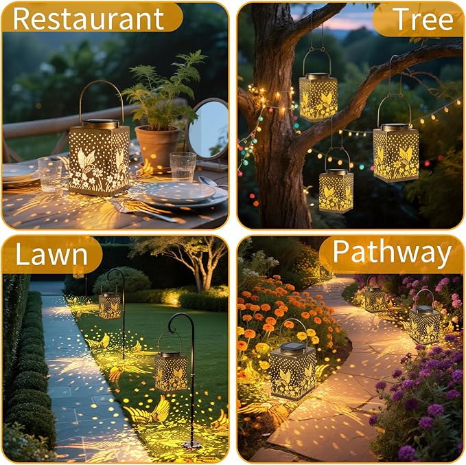 2-Pack Elegant Hummingbird Solar Lanterns for Garden, Waterproof LED