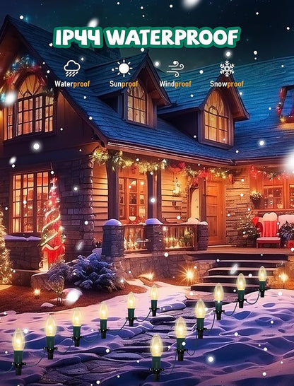 Christmas Pathway Lights Outdoor, 38Ft Outdoor Xmas Decorations String Lights with 25 C9 Warm White Christmas Pathway Stakes Lights for Walkway Yard Lawn Sidewalk Driveway Garden
