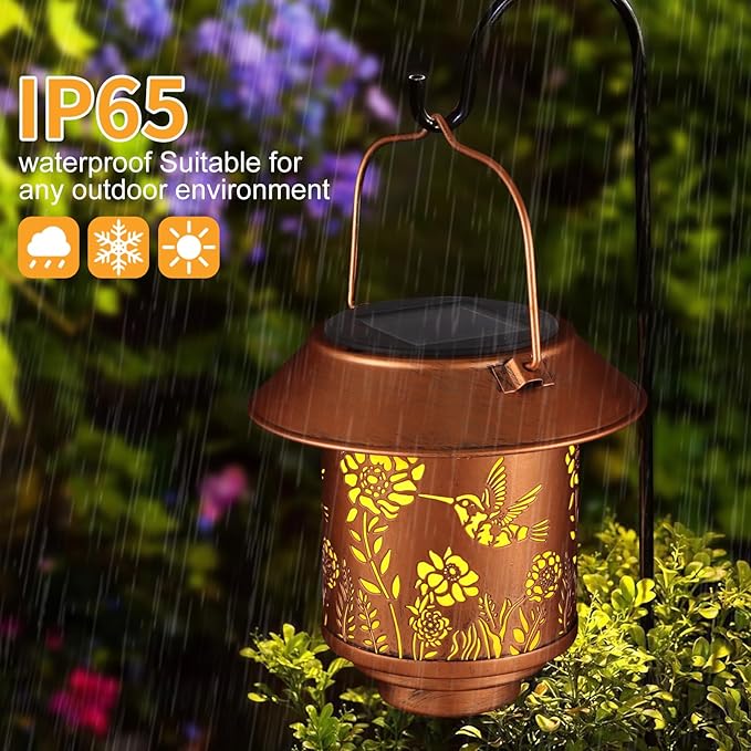 Solar Lantern Lights Outdoor Hanging, Solar Lights Outdoor Waterproof,Garden Decor Gifts for Women Mom,Metal Decoration Lanterns for Garden Patio(Hummingbird)