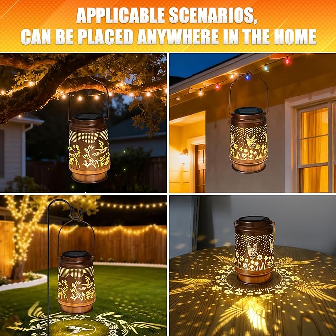 Hummingbird Solar Lantern 2 pcs - Hummingbird Solar Lights for Outside, Patio, Backyard, and Porch - Waterproof Hanging Lantern for Outside - Perfect Gifts for Women