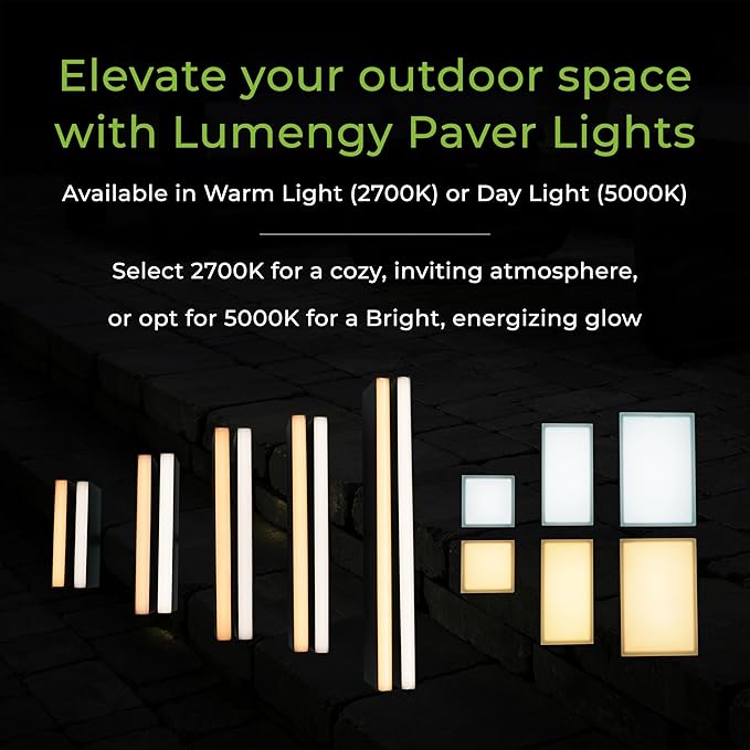 LUMENGY Paver Light Slim 0.5x8 Inch (0.55x7.87), 5000K Daylight, Glare-Free Linear Lighting for Driveways, Walkways and Paver Borders, 12V Hardwired, IP67 Waterproof, Drive-Over Rated