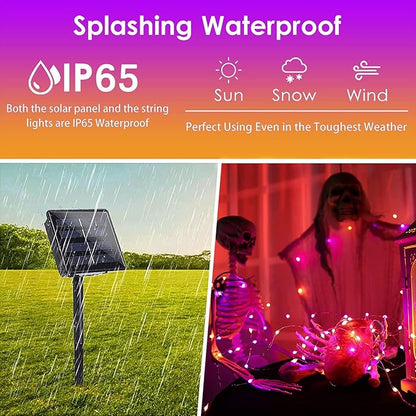 Purple and Orange Halloween Solar String Lights Outdoor, 2 Pack 80FT 200LED Solar Twinkle Lights Outside Waterproof, Copper Wire 8 Modes Lights for Halloween Decoration Outdoor