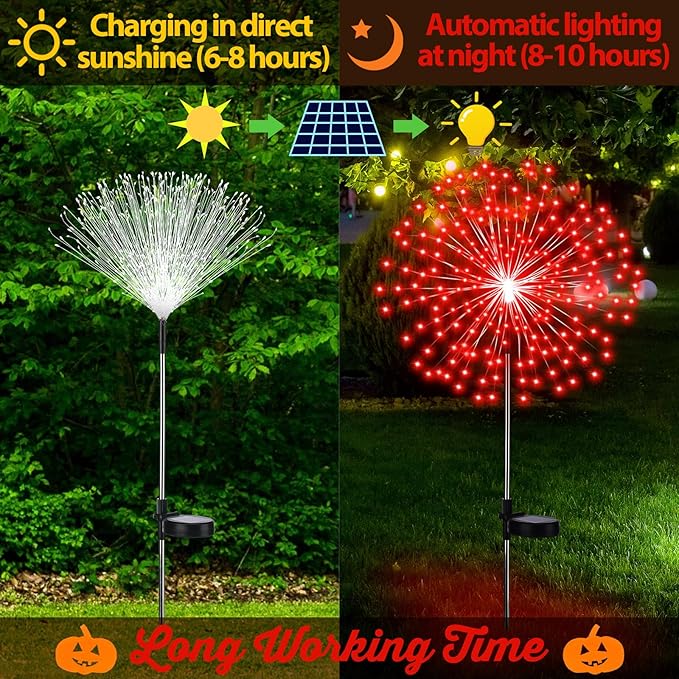 6 Pcs Christmas Solar Firework Stake Lights 180 LED 8 Modes Solar Waterproof LED Sparkler Lights Outdoor Decoration for 4th of July, Xmas Holiday Garden Patio Yard Pathway Walkway, Red