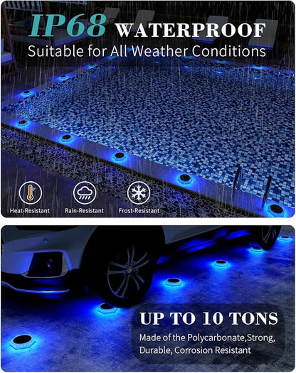 6 Packs Solar Driveway Lights Outdoor IP68 Waterproof, Blue Deck Step Lights Solar Powered, Solar Stair Light Stick on LED Light for Dock, Garage, Pool, Fence, Garden Pathway
