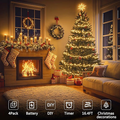 4-Pack Christmas String Lights, 4ft 50 LED Waterproof Twinkle Lights