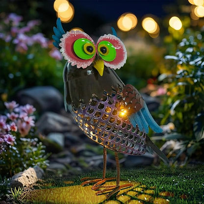MUMTOP Solar Lanterns Outdoor Waterproof - Colorful Metal Owl Solar Lights Decorative, Hollow Out Owl Light Tabletop Lantern Lamp Ornaments for Yard Patio Garden Outside Decorations