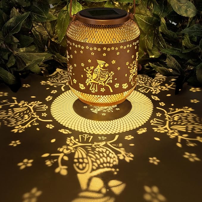 2 Packs Cardinal Solar Lanterns Outdoor Waterproof, Cardinal Birthday Gifts for Women Mom Men, Metal Hanging Bird Decorative Lanterns for Yard Patio Lawn Garden Decor