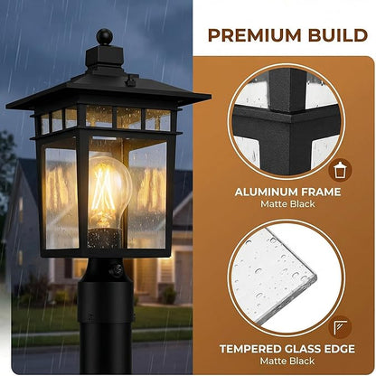 17'' Dusk to Dawn Outdoor Post Lights,Black Lamp Post Light Fixture, Waterproof Aluminum Outside Lamp Posts Light Outdoor Lighting, Pole Lantern for Yard Patio Pathway Garden Deck, E26 Base (1-Pack)