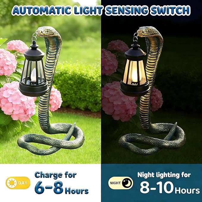 11.22" Solar Snake Garden Statue Light, Outdoor Decor