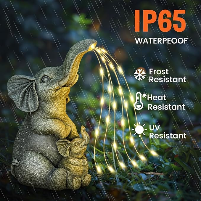 Solar Elephant Garden Statue Light, Outdoor Decor