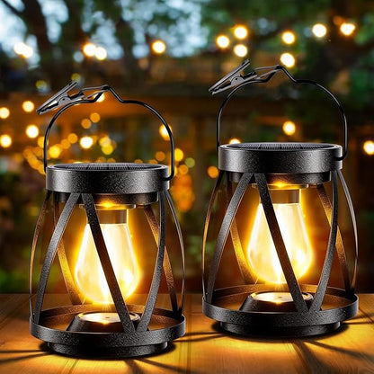 GARPAR Solar Lights Outdoor Waterproof, Upgraded Metal Outdoor Lantern, Brighter Auto On/Off 18H Hanging Solar Lights for Outside Garden Yard Patio Decor, Mother's Day Gift for Mom Grandma 2 Pack