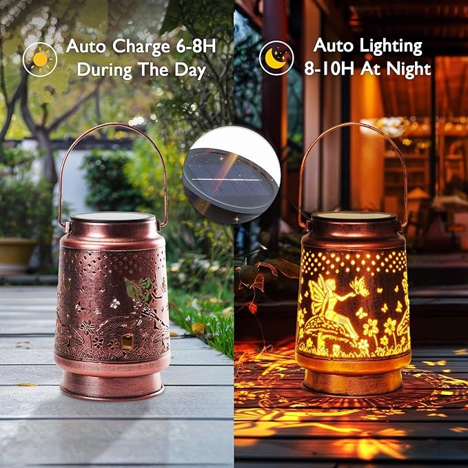 Homemory Solar Lanterns Outdoor Waterproof Fairy Lights Garden Decor, Birthday Gifts for Women Mom Grandma, LED Hanging Solar Lights for Yard, Patio, Backyard, Porch, Lawn