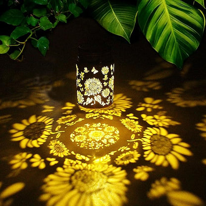 2pack Sunflower Solar Lanterns Outdoor, Solar Mason jar Lights Hanging Waterproof Metal Lanterns for Patio, Pathway, Yard (Sunflower 2pack)