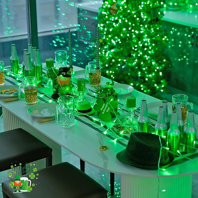 JMEXSUSS 4 Pack 50 LED Battery Operated String Lights Green, Each 16.5ft Green Light Outdoor Waterproof, 8 Modes St. Patrick’s Day Lights Indoor with Timer for Christmas Halloween Party Decoration