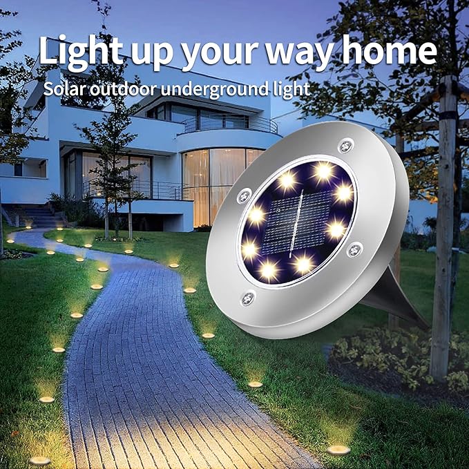 Aogist Solar Ground Lights - 12 Pack, 8 LED, Waterproof Outdoor Disk Lights for Pathway, Yard, Walkway, Patio, Lawn Path (Warm White)