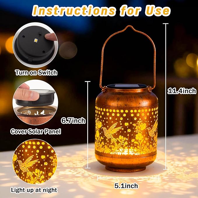 Gifts for Women Mom Grandma, Hummingbird Solar Lanterns Outdoor Waterproof, Hanging Solar Lights for Porch Patio Yard Garden Decor