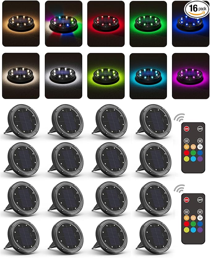 16-Pack Flat Solar Landscape Lights, Waterproof LED