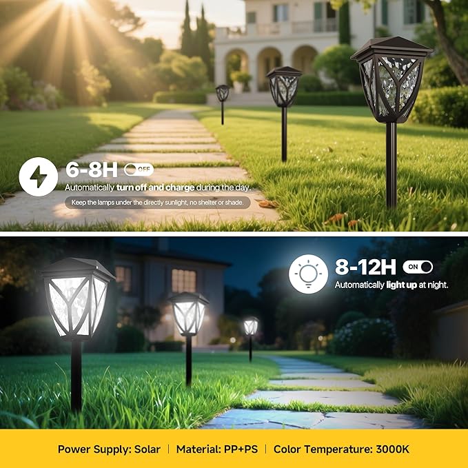 Ensenior Solar Lights Outdoor, 6500K LED Solar Garden Lights for Pathway Yard Patio Walkway Planter Walkway Landscape Lighting, IP65 Waterproof, Energy-Efficient Landscape Lighting, 8-Pack