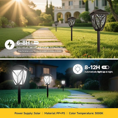 Ensenior Solar Lights Outdoor, 6500K LED Solar Garden Lights for Pathway Yard Patio Walkway Planter Walkway Landscape Lighting, IP65 Waterproof, Energy-Efficient Landscape Lighting, 6-Pack