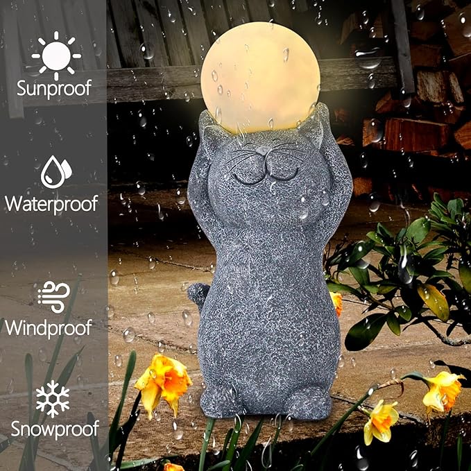 Solar Cat Garden Statue Light, Outdoor Decor