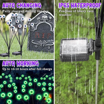 ASMAD Scary Solar Eyeball Lights, Waterproof Swaying Firefly Path Lights for Outdoor/Halloween Decorations/Garden/Yard/Patio/Party Decor, Green Eyeball, 4 Pack, 32 LEDs