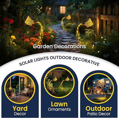 Solar Lights Outdoor Decorative, 2 Pack Metal Watering Can Lights Outdoor Waterproof, Small Patio Light Yard Lawn Pathway Decor, Gardening Gifts for Women Mom Grandma