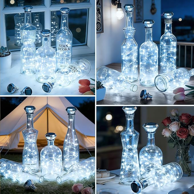 Solar Diamond Shaped Wine Bottle Cork Lights 10 Pack Solar String Fairy Lights Outdoor Waterproof for Wedding Holiday Garden Patio Pathway Bar Concert Indoor Outdoor Decorative (Cool White)