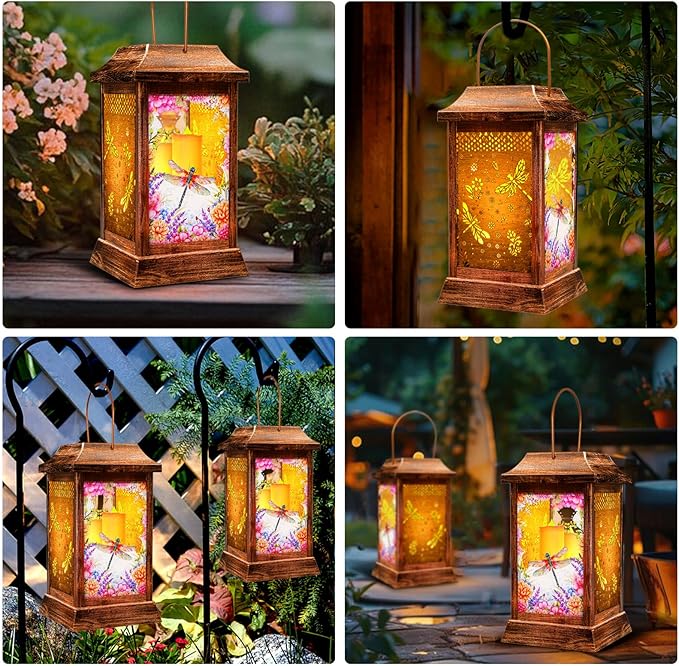 Classic Dragonfly Solar Lanterns for Yard, Waterproof LED