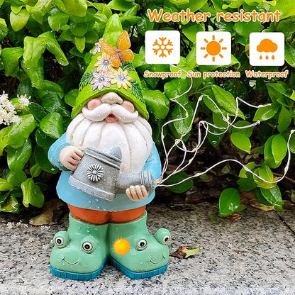 Solar Watering Can Gnome Light Waterproof -Funny Gnome for Mom Women Solar Outdoor LED Lights Resin Large Garden Gnomes Statues Decor Lantern Figurines Decorations Indoor Porch