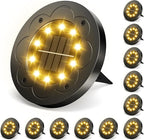 Solar Flat Disk Lights 12-Pack, Waterproof Walkway