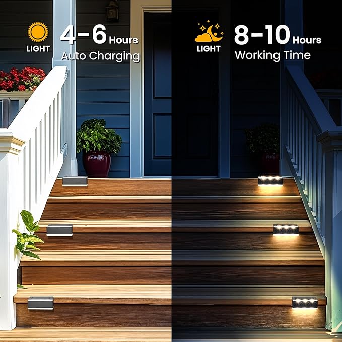 SOLPEX Solar Fence Lights, Solar Deck Lights Outdoor Waterproof Solar Powered for Step, Stair, Balcony,Front Porch,Garden, Walkway,Yard, Patio Decor, IP65 Waterproof (16 Pack, Warm White) 6 LEDs