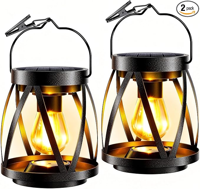 Courtyard Solar Lantern Set 2-Pack, Elegant Outdoor Lighting