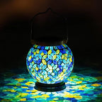 Mosaic Solar Hanging Lanterns, Metal Garden Decor