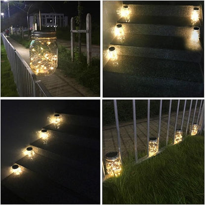 Solar Mason Jar Lights, 4 Pack 30 LEDs Waterproof Fairy Firefly String Lights Build-in Glass Mason Jar, Best Patio Garden Decor Solar Hanging Lanterns Outdoor Warm White (4 Pack-Mason Jars Included)